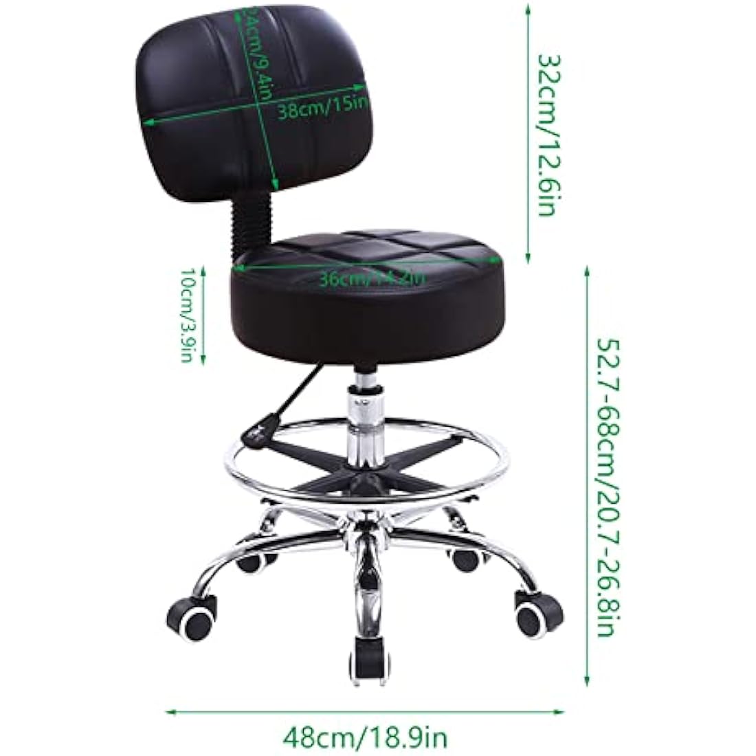 KKTONER Rolling Stool with Backrest – Adjustable PU Leather Swivel Chair