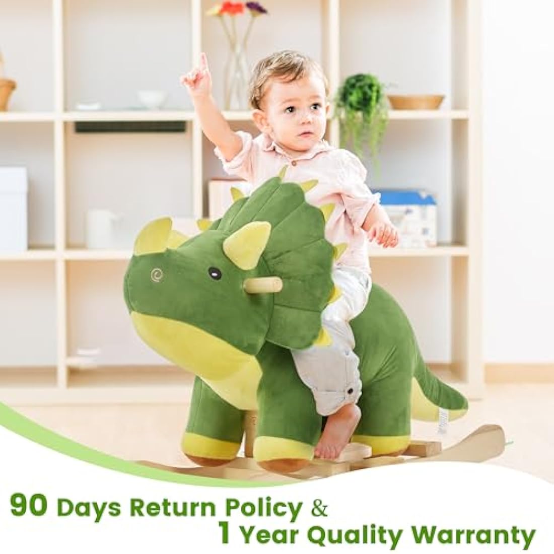 FUNLIO Dinosaur Rocking Horse - Plush Triceratops Ride-on for Toddlers