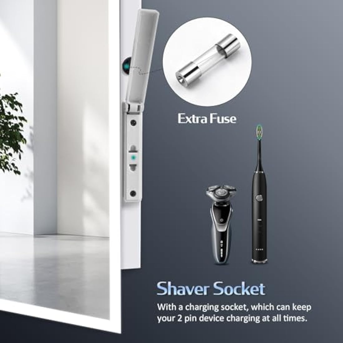 LED Bathroom Mirror with Bluetooth Speaker & Shaver Socket