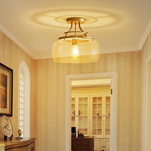 Wuzups Gold Industrial Farmhouse Chandelier | Round Glass Ceiling Light