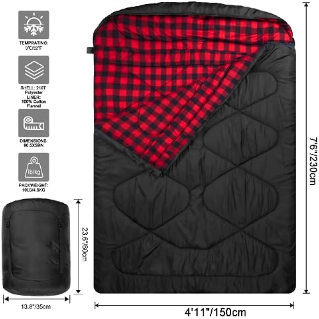 Mcota Double Sleeping Bag | Cotton Flannel Queen Size for Winter Camping