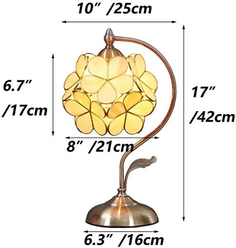 Bieye Tiffany Style Stained Glass Flower Petal Table Lamp with Brass Base