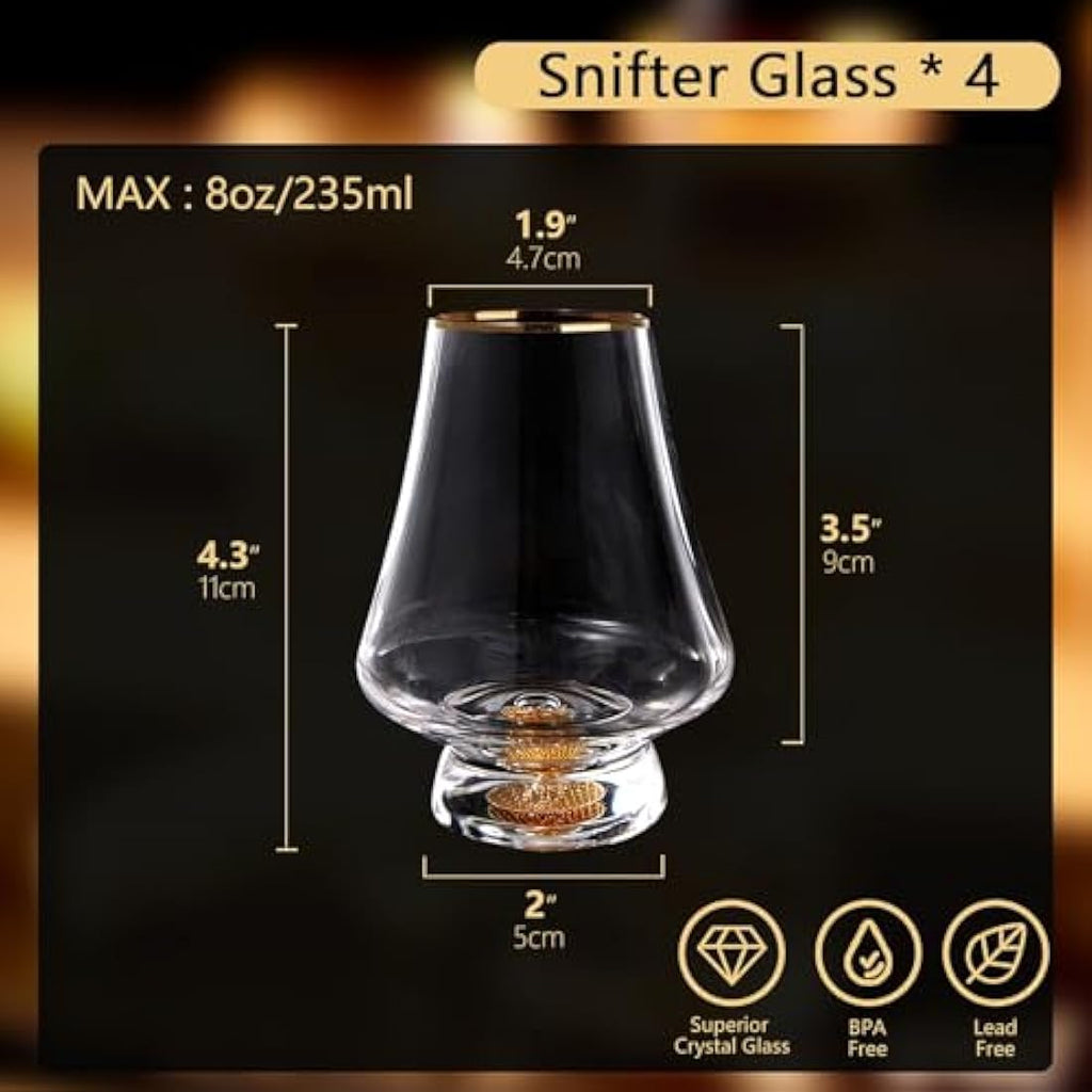 DUJUST Crystal Snifter Glass Set of 4 - 24K Gold Leaf Luxury Brandy Glasses