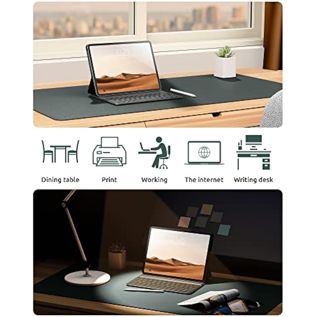 YSAGi Leather Desk Mat | Non-Slip Waterproof PU Desk Pad, Dark Green