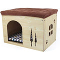 Foldable Cat Cave House – Wood Ottoman Pet Bed with Cushion