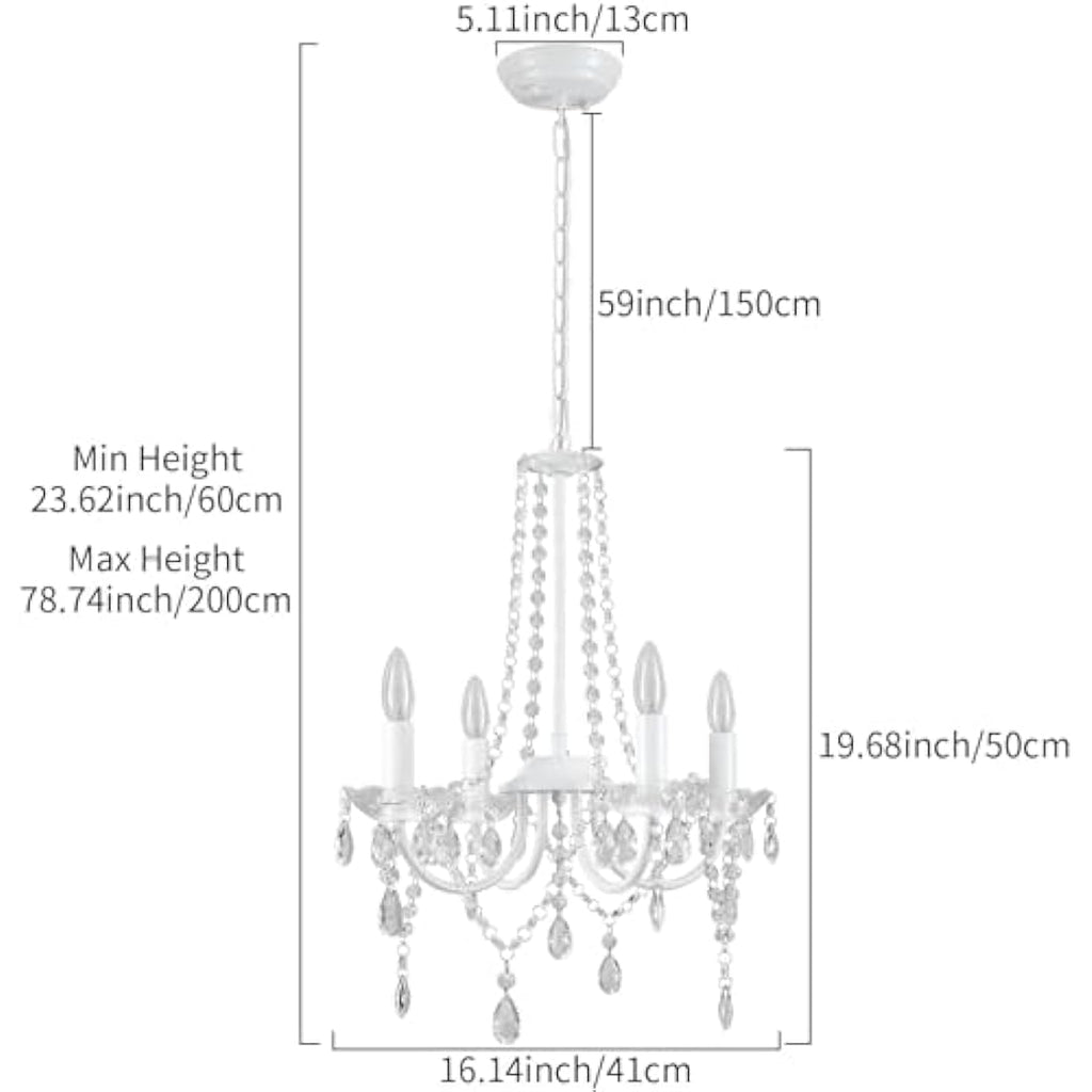 Jolof Store Crystal Chandelier – 4-Light Modern White Ceiling Pendant Light