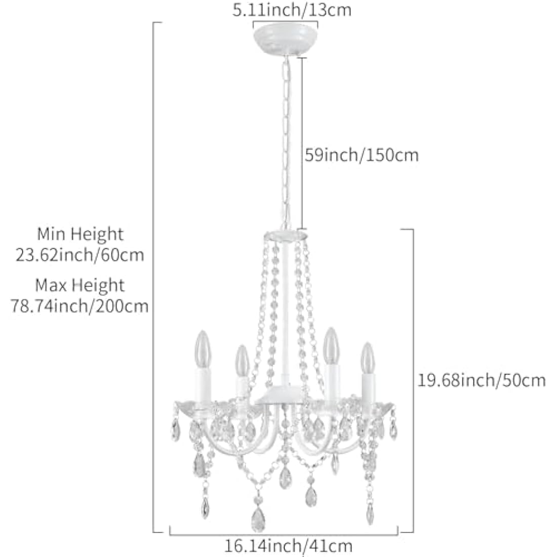 Jolof Store Crystal Chandelier – 4-Light Modern White Ceiling Pendant Light