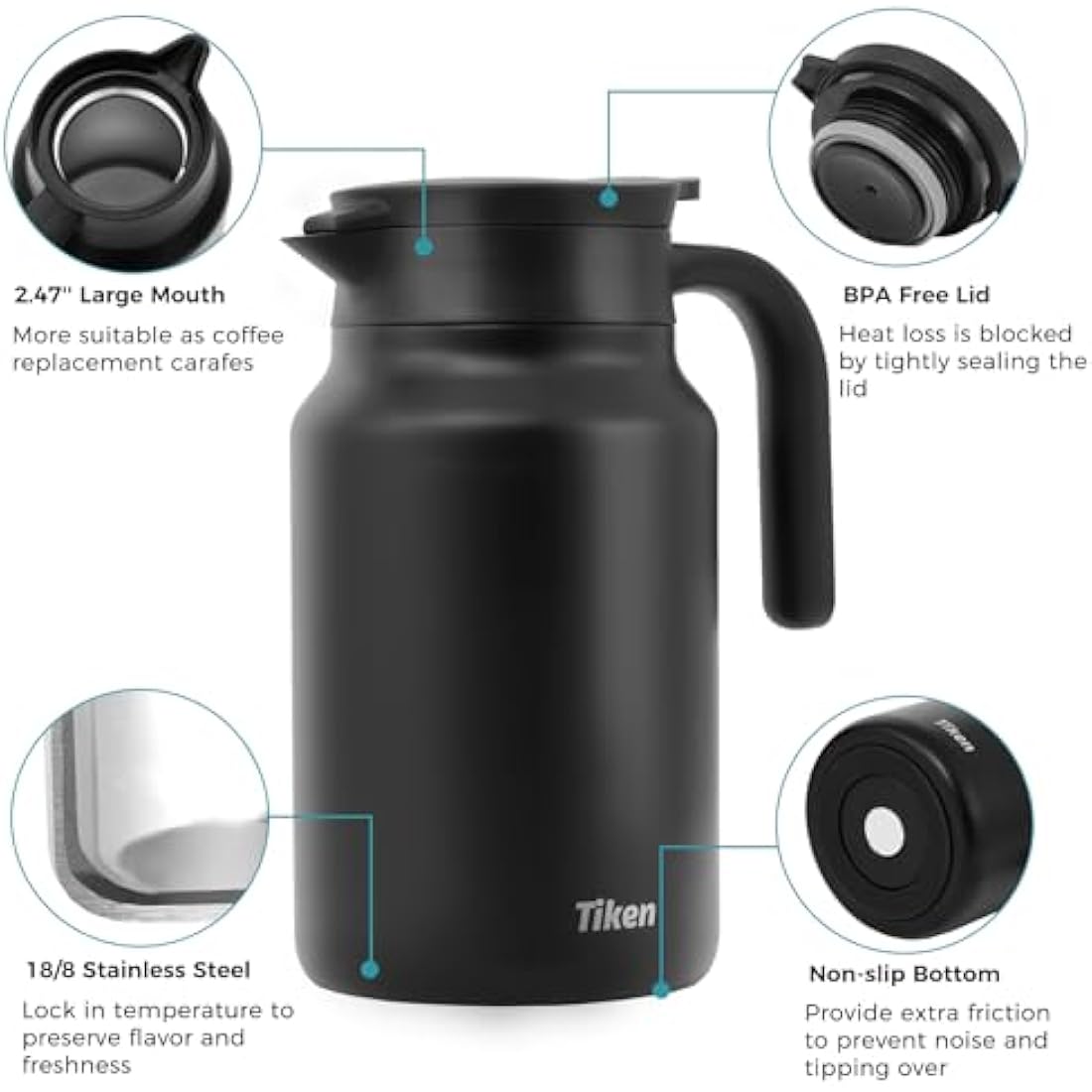 Tiken 1.5L Thermal Coffee Carafe – Vacuum Insulated Stainless Steel