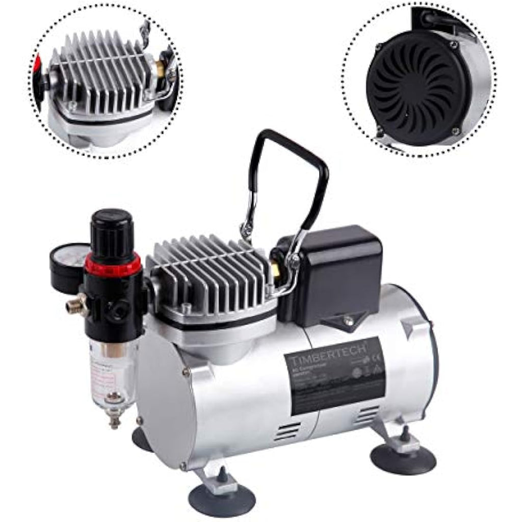 Timbertech Professional Airbrush Compressor with Cooling Fan | 1/6 HP