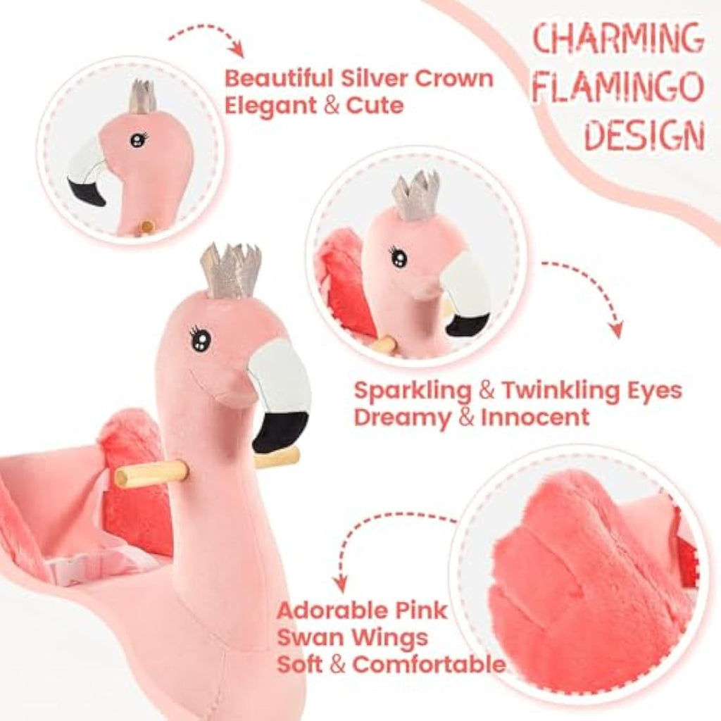 FUNLIO Flamingo Baby Rocking Horse – Plush Pink Swan Rocker for Toddlers