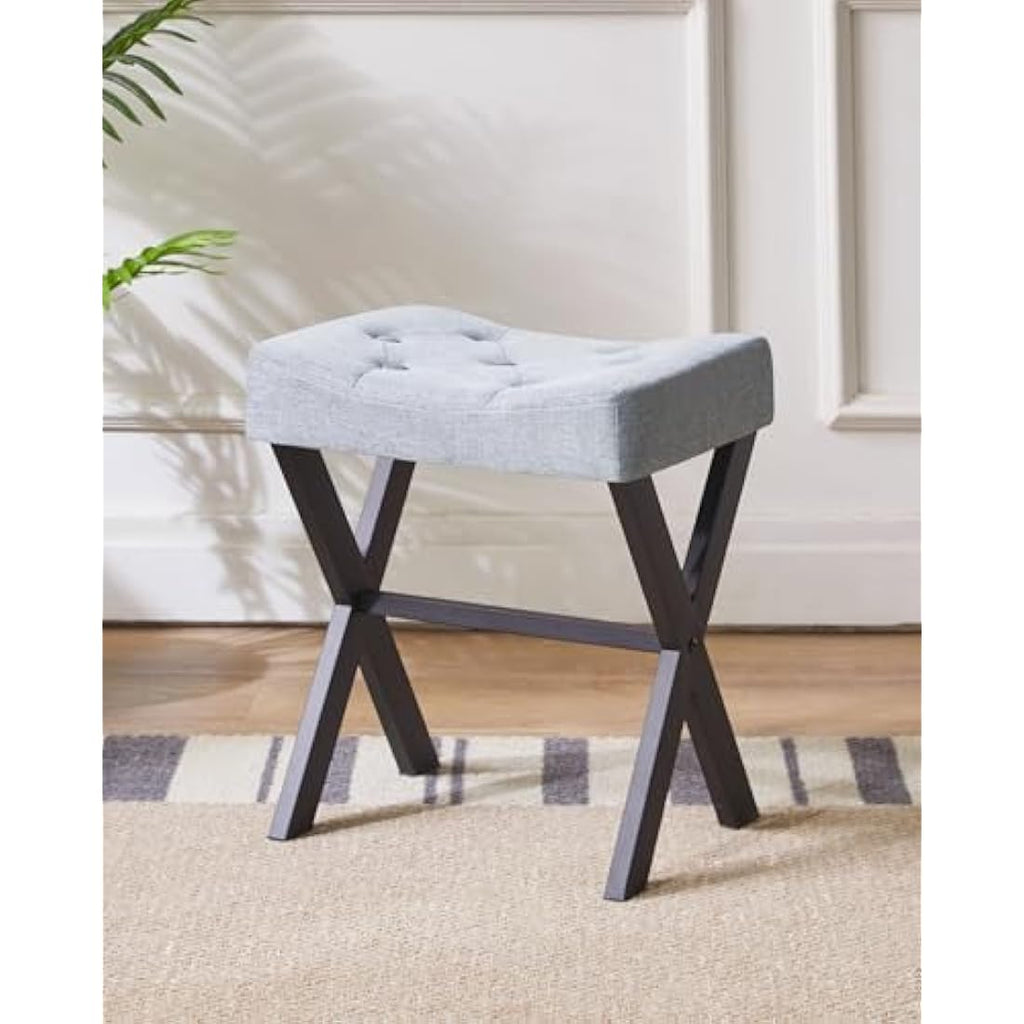 IBUYKE U-Shaped Linen Vanity Stool – Blue Gray Square Makeup Ottoman