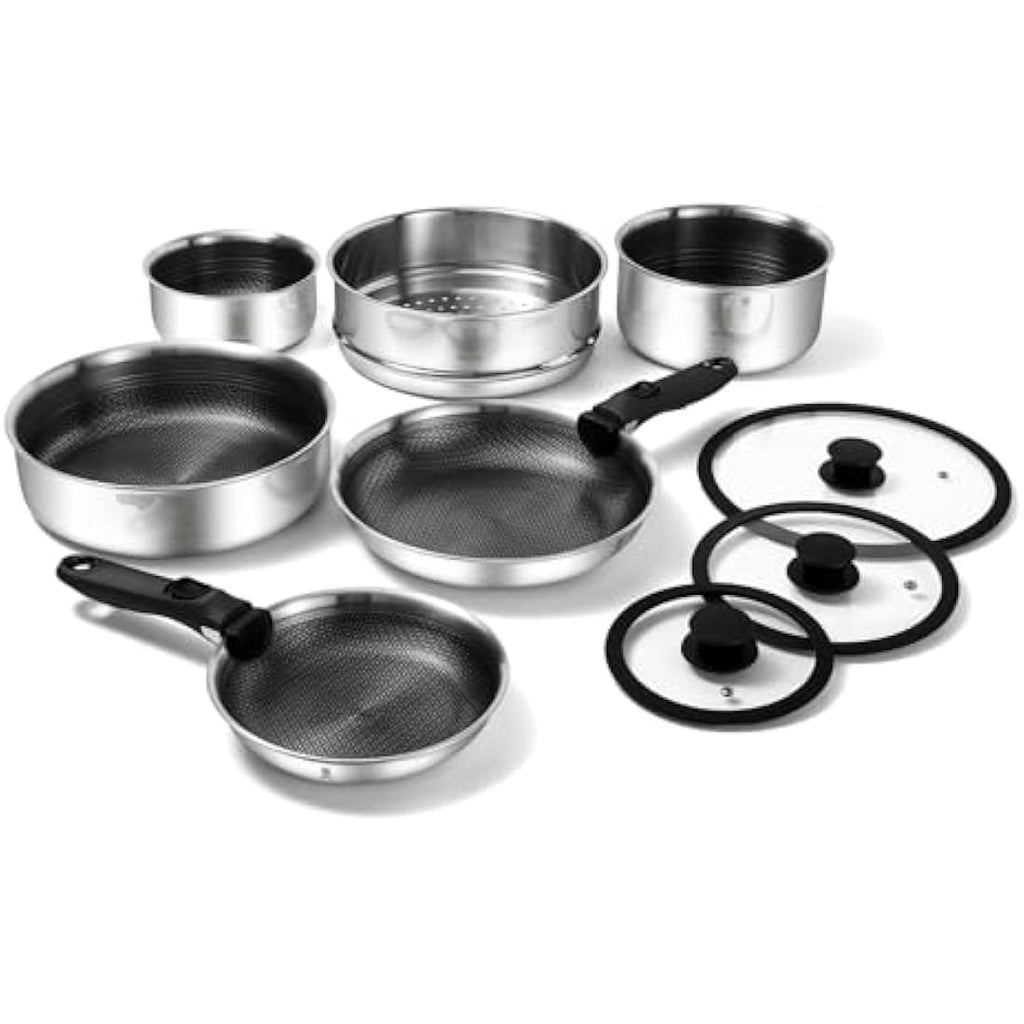 ROYDX Hybrid Stainless Steel Non-Stick Cookware Set with Detachable Handles