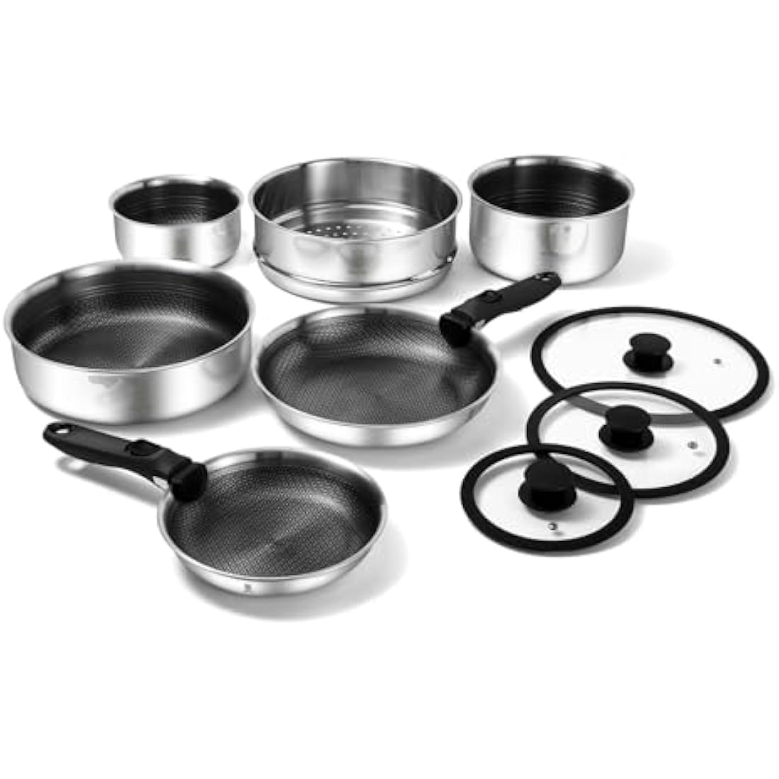 ROYDX Hybrid Stainless Steel Non-Stick Cookware Set with Detachable Handles