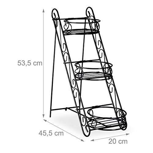 Relaxdays 3-Tier Metal Plant Stand – Folding Vintage Flower Etagere