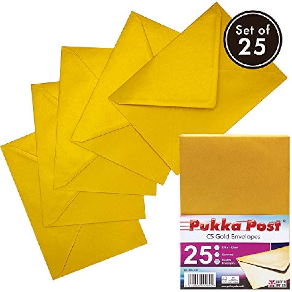 Pukka Post C5 Gummed Envelopes – Gold 100GSM Postal Pack of 25