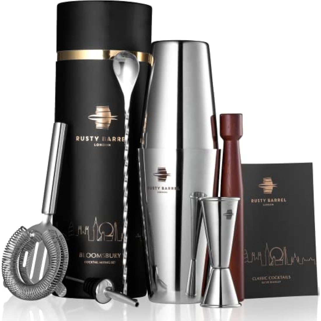 Rusty Barrel Bloomsbury Cocktail Making Kit – 8-Piece Stainless Steel Set