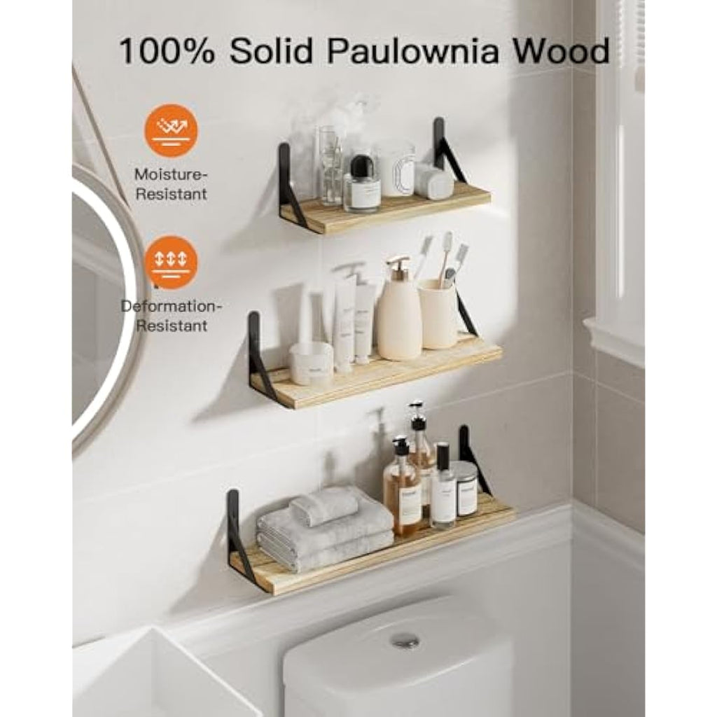 Pipishell Set of 6 Paulownia Wood Floating Shelves | Rustic Wall Decor