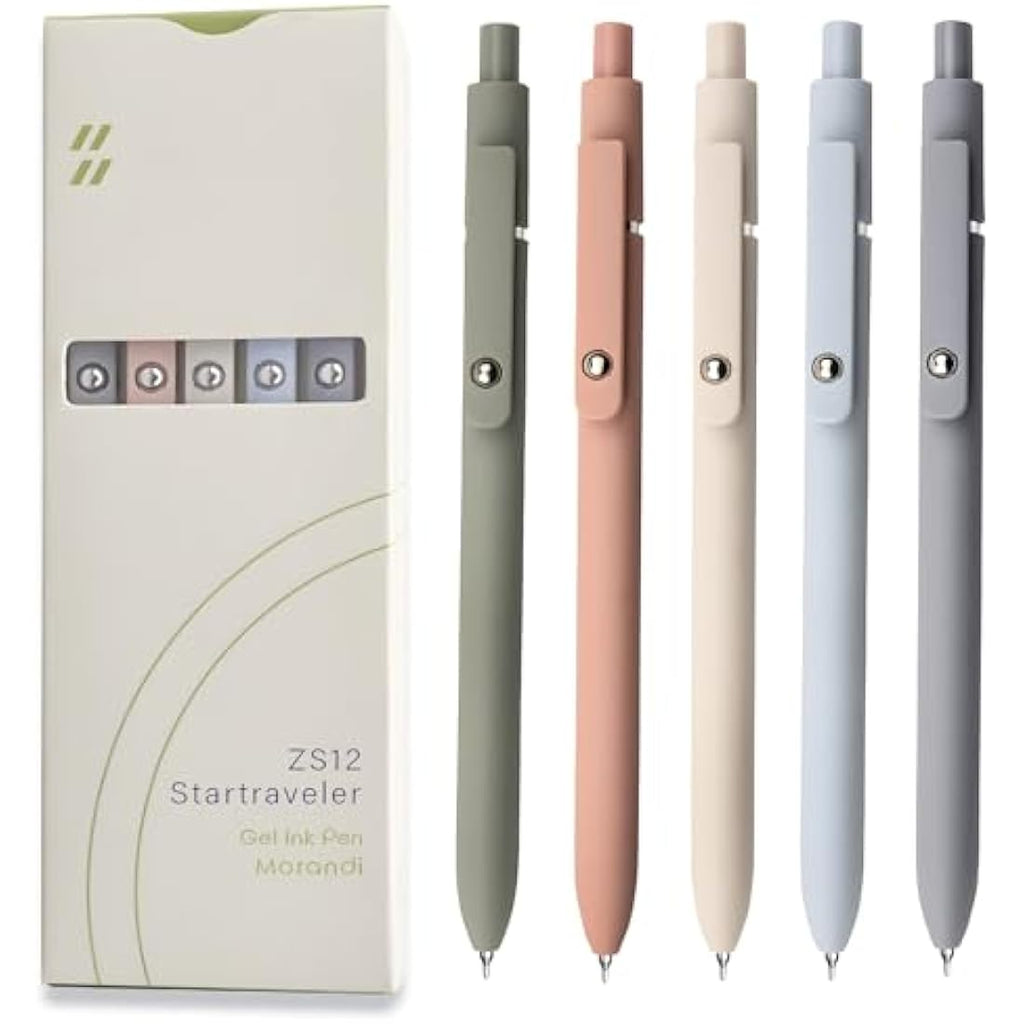 UIXJODO 0.5mm Retractable Gel Pens – 5 Pcs Morandi Black Ink Pens