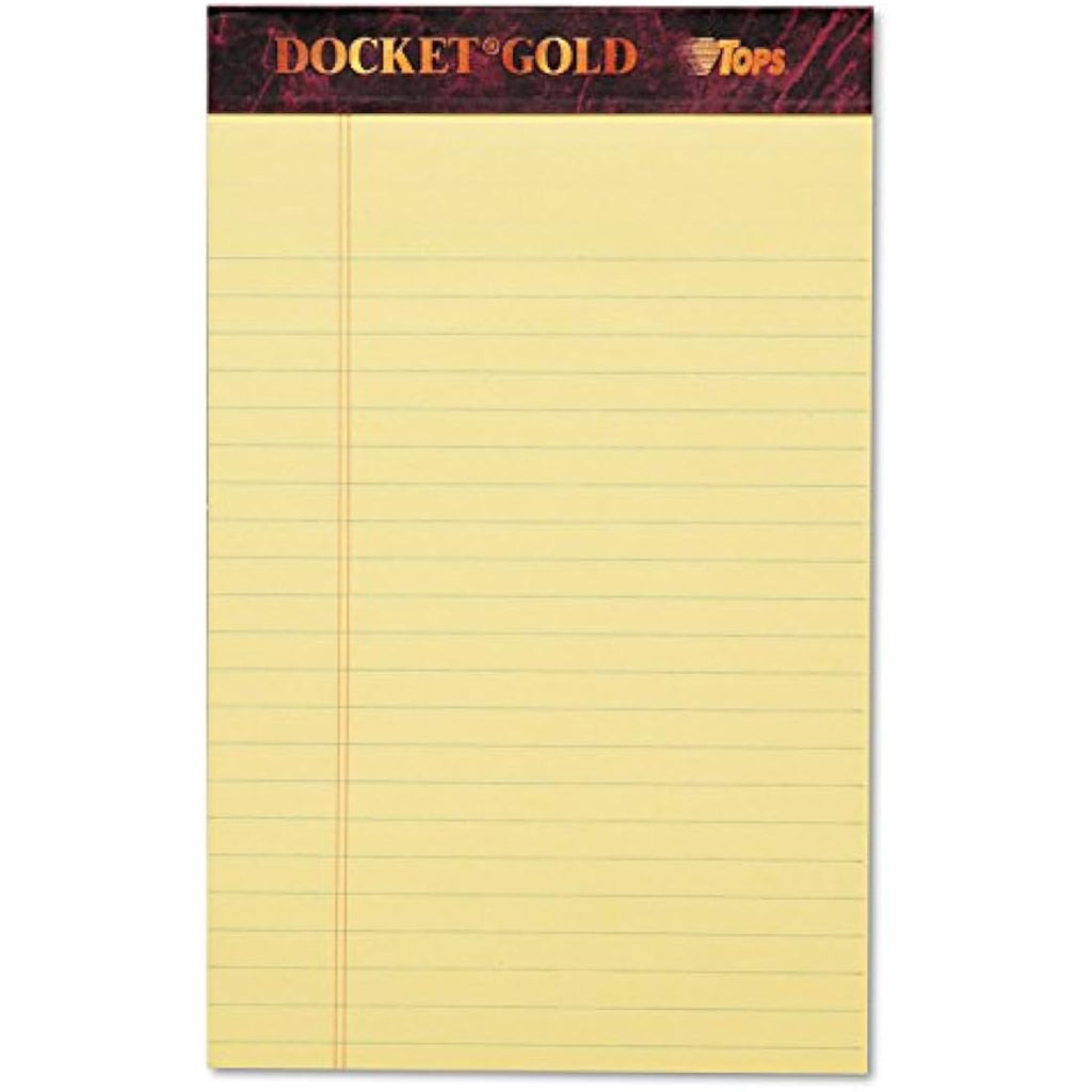 TOPS Docket Gold Writing Pads | 5" x 8" Canary Legal Pads, 12 Pack