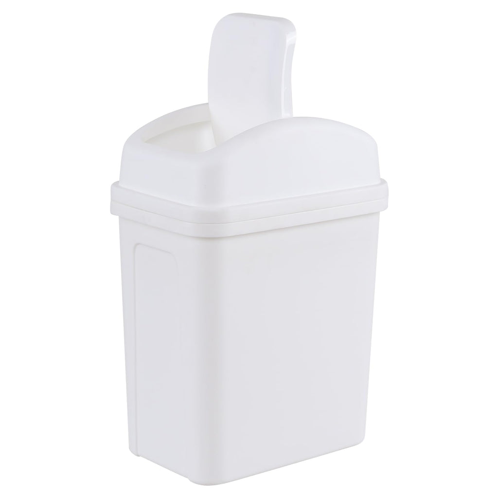 Ikando 7 L Small Swing Top Garbage Can, Plastic Bathroom Trash Can with Lid, White - image 1