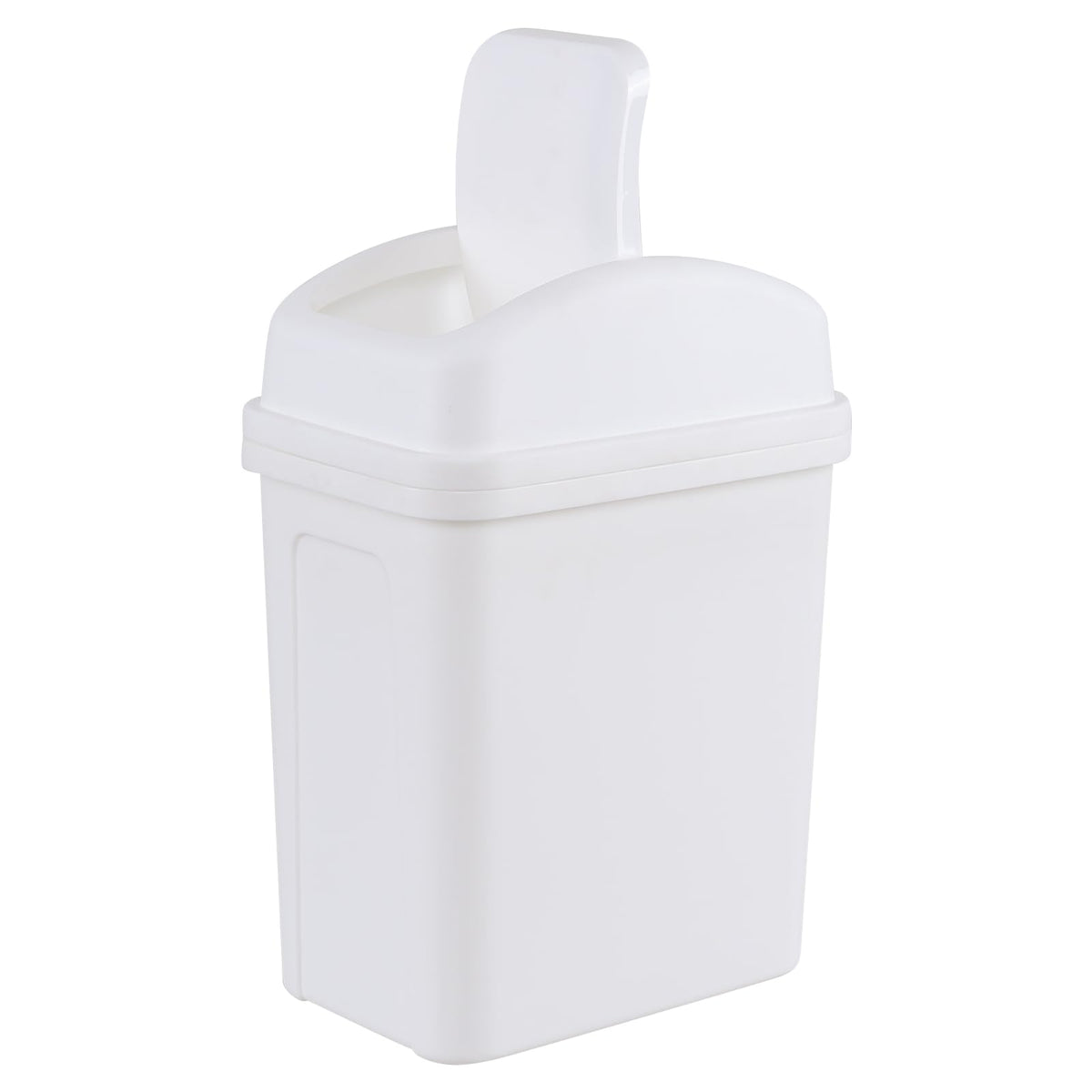 Ikando 7 L Small Swing Top Garbage Can, Plastic Bathroom Trash Can with Lid, White - image 1