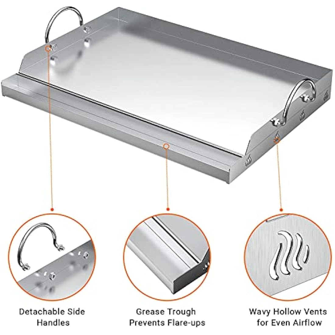 Onlyfire Stainless Steel Rectangle BBQ Griddle Plancha for Gas Grills