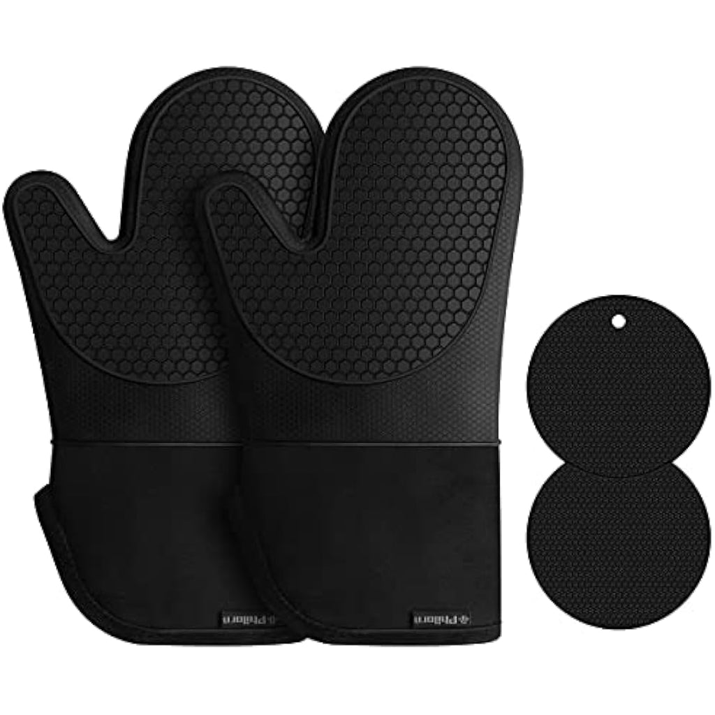 Silicone Oven Mitts - Heat Resistant BBQ Gloves with Pads