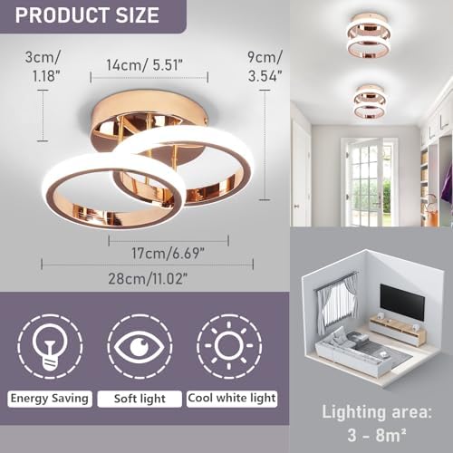 EIDISUNY Modern LED Ceiling Light – 22W Cool White Flush Mount Gold
