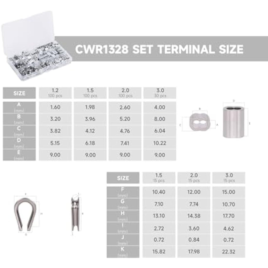 iCrimp Wire Rope Crimping Tool Kit with 375pcs Sleeves & Thimbles