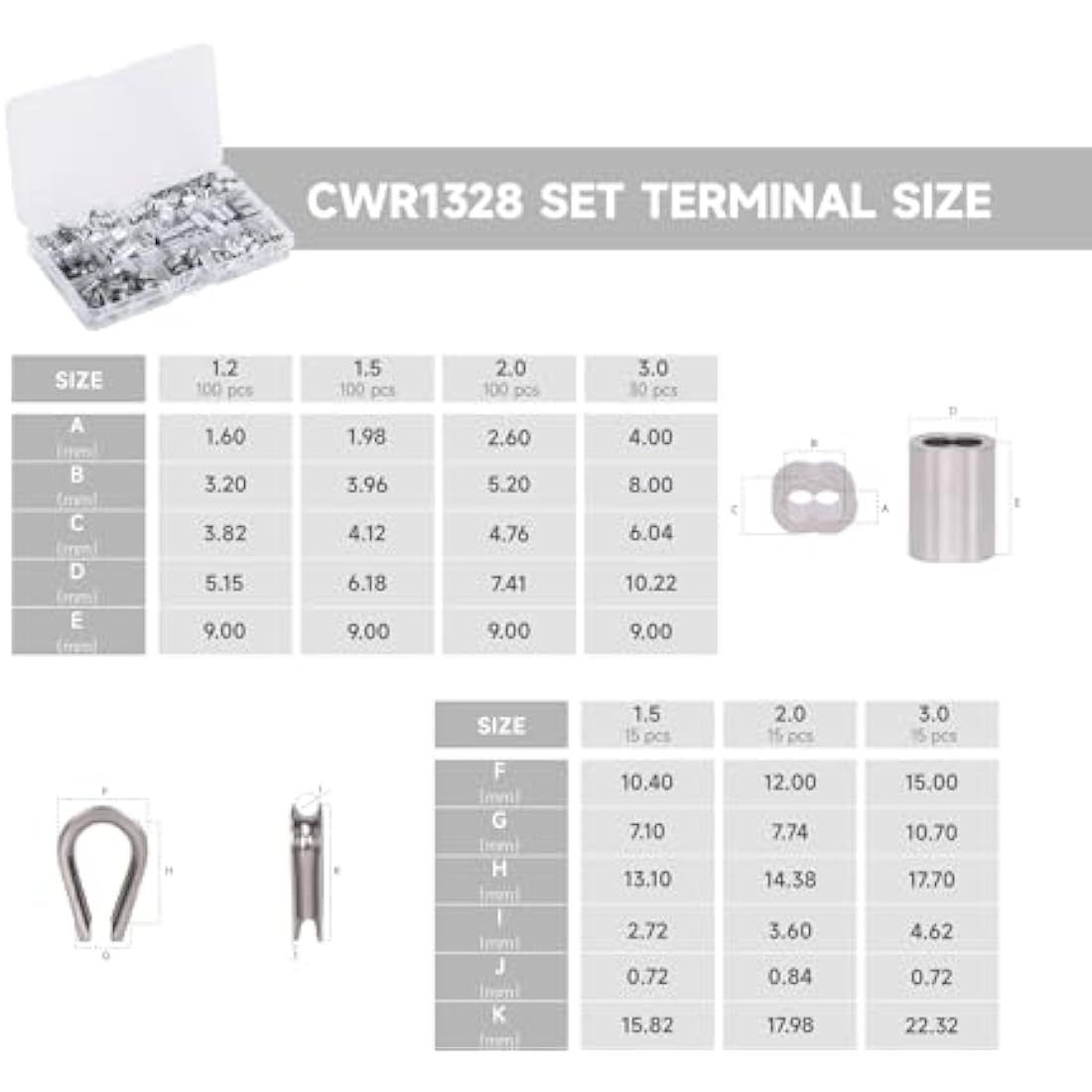 iCrimp Wire Rope Crimping Tool Kit with 375pcs Sleeves & Thimbles