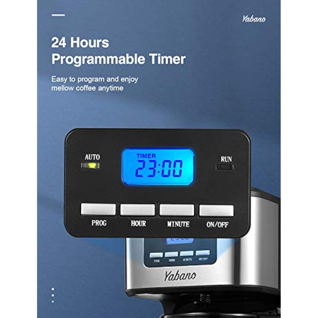 Yabano Programmable Drip Coffee Maker – 12 Cup Glass Carafe, 1.5L