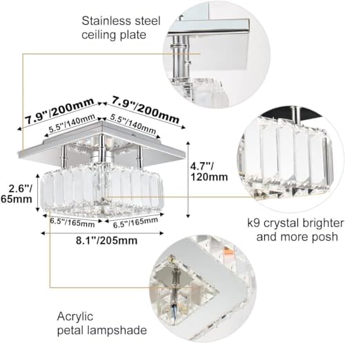 Jolof Store Mini Square Crystal Chandelier – Dimmable LED Ceiling Light