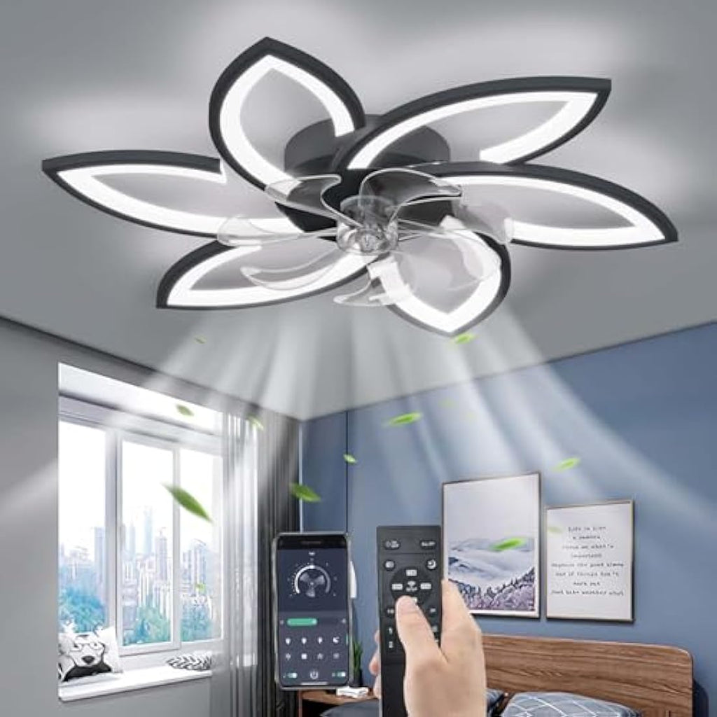 Jolof Store Modern Petal Ceiling Fan with Light | Dimmable LED Black 78CM