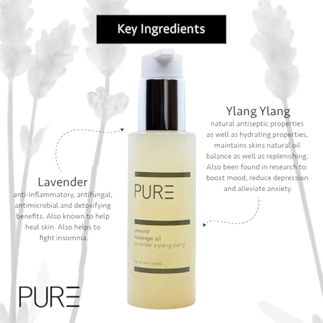 PURE Spa Skincare Unwind Body Oil – Lavender & Ylang Ylang – 100ml