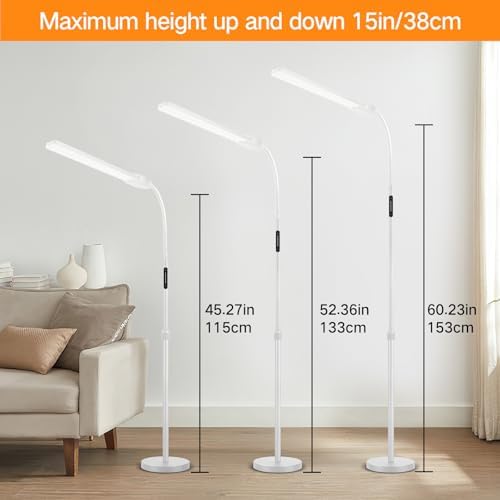 OUTON LED Floor Lamp - Double Head Dimmable Standing Lamp with Remote