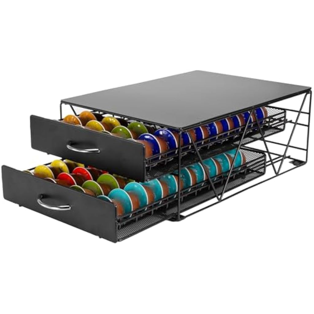 Jolof Store 2-Tier Coffee Pod Holder – 80 Capsule Metal Storage Drawer