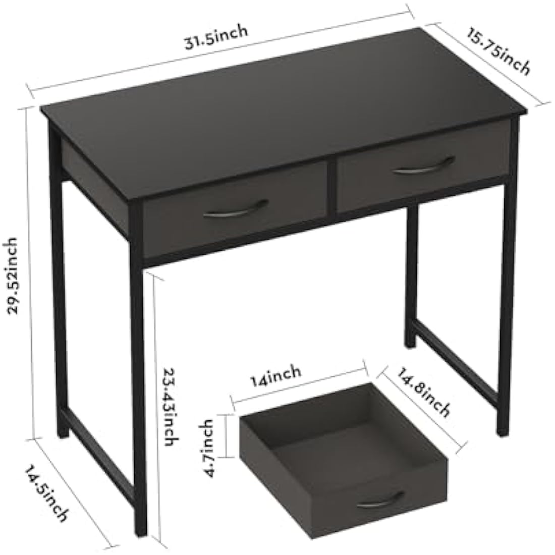 WOHOMO 31.5" Small Computer Desk with Drawers | Black Vanity Table