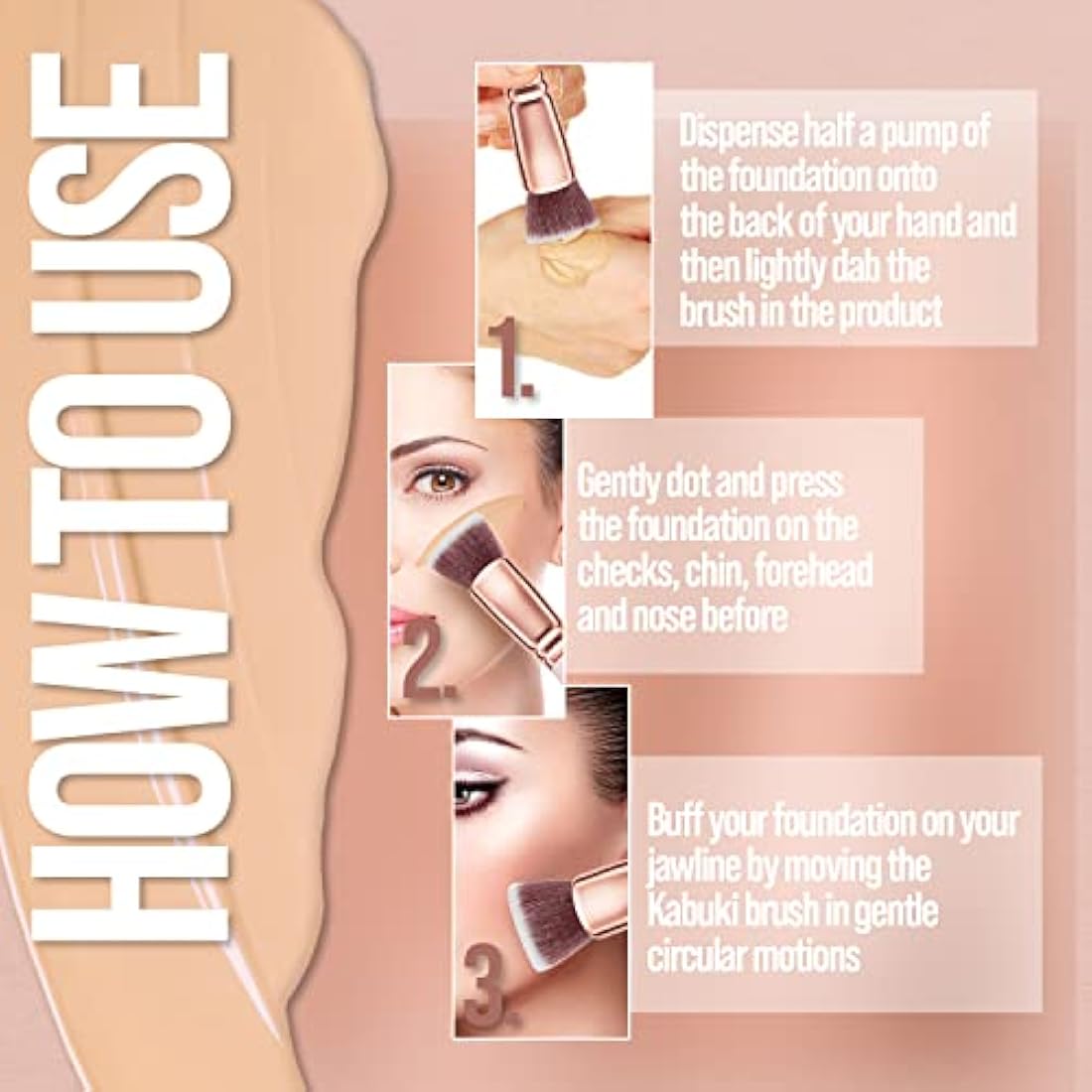 Lamora Flat Top Kabuki Foundation Brush – Synthetic Bristles for Blending