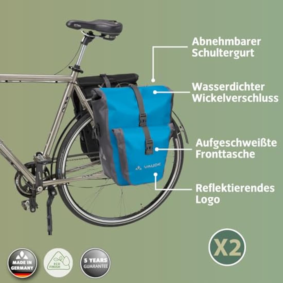 VAUDE Aqua Back Plus Waterproof Bike Panniers | 51L Rear Rack Bags