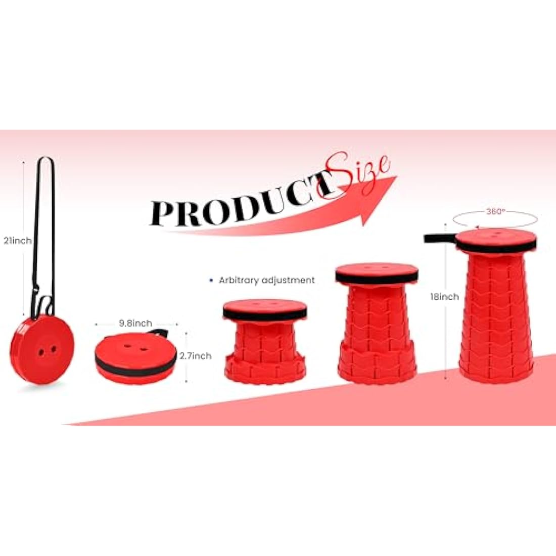 FXKS 2-Pack Retractable Folding Stools with Cushions, 400lb Capacity – Red