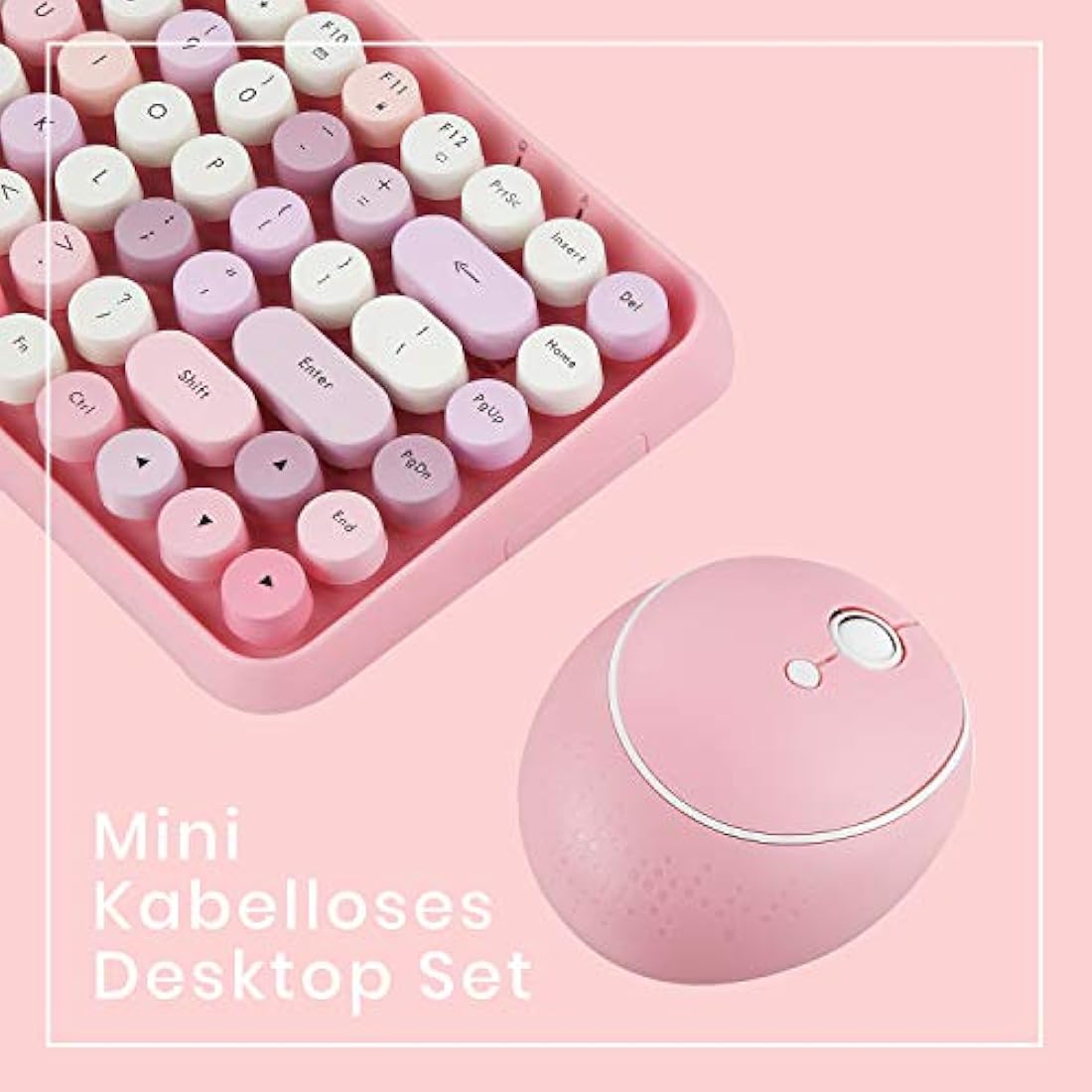 Perixx PERIDUO-713 Wireless Retro Typewriter Keyboard and Mouse - Pink