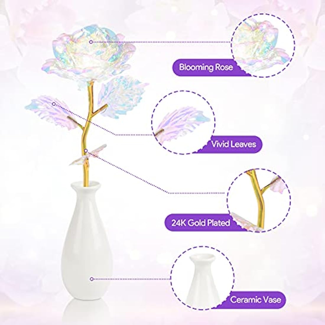 24k Galaxy Rose – Eternal Gold Flower with Ceramic Vase