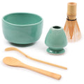 BambooMN Matcha Bowl Set - Handmade Ceramic Tea Whisk & Spoon, Green