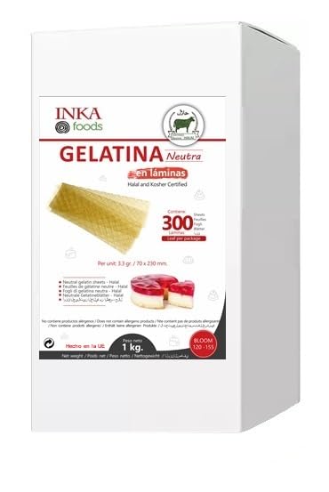 Inkafoods Halal Bovine Gelatin Leaf - 1kg Professional Grade (300 Sheets)