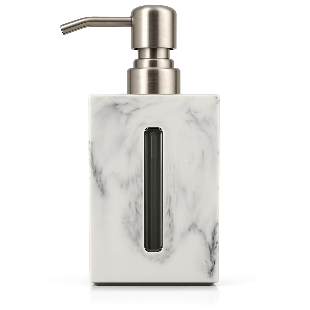 Jolof Store White Marble Resin Soap Dispenser | 500ml with Level Indicator