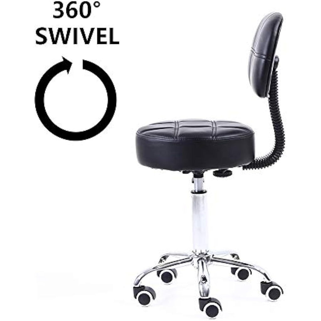 KKTONER Round Rolling Stool with Back - Adjustable PU Leather Salon Chair