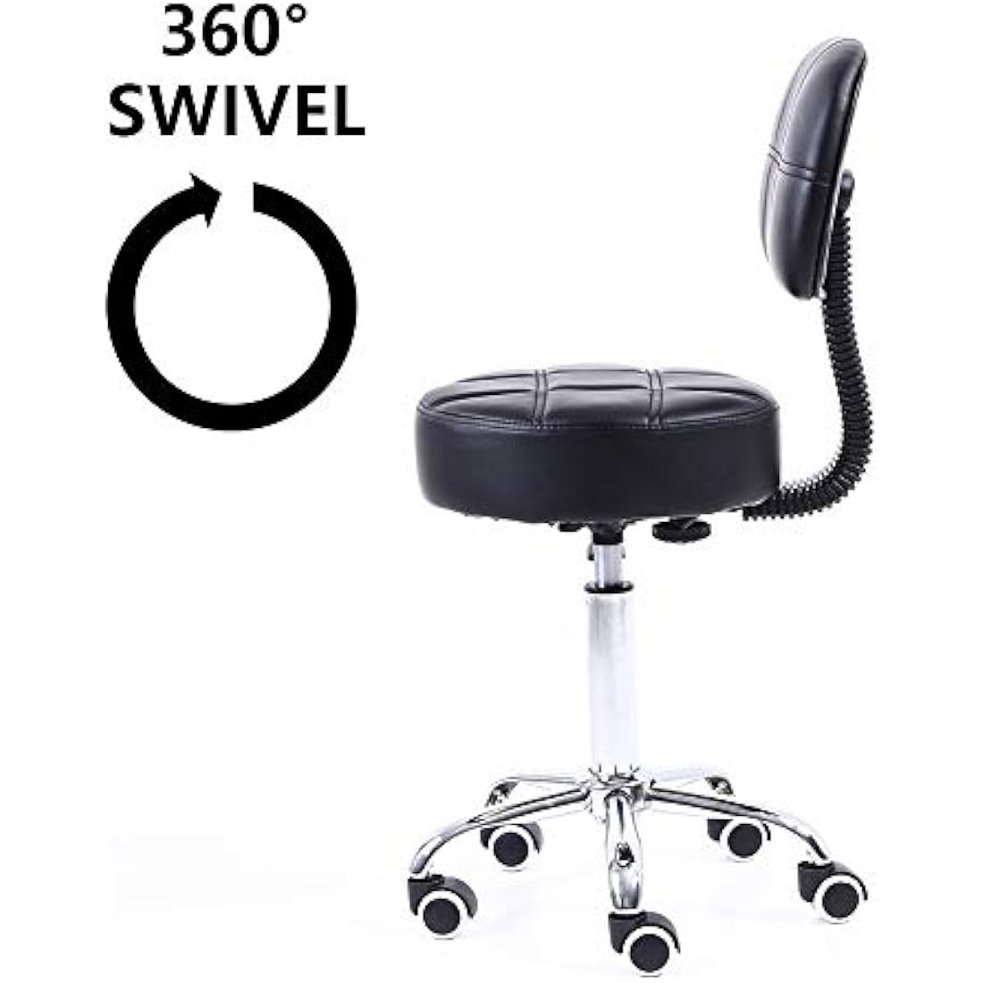 KKTONER Round Rolling Stool with Back - Adjustable PU Leather Salon Chair