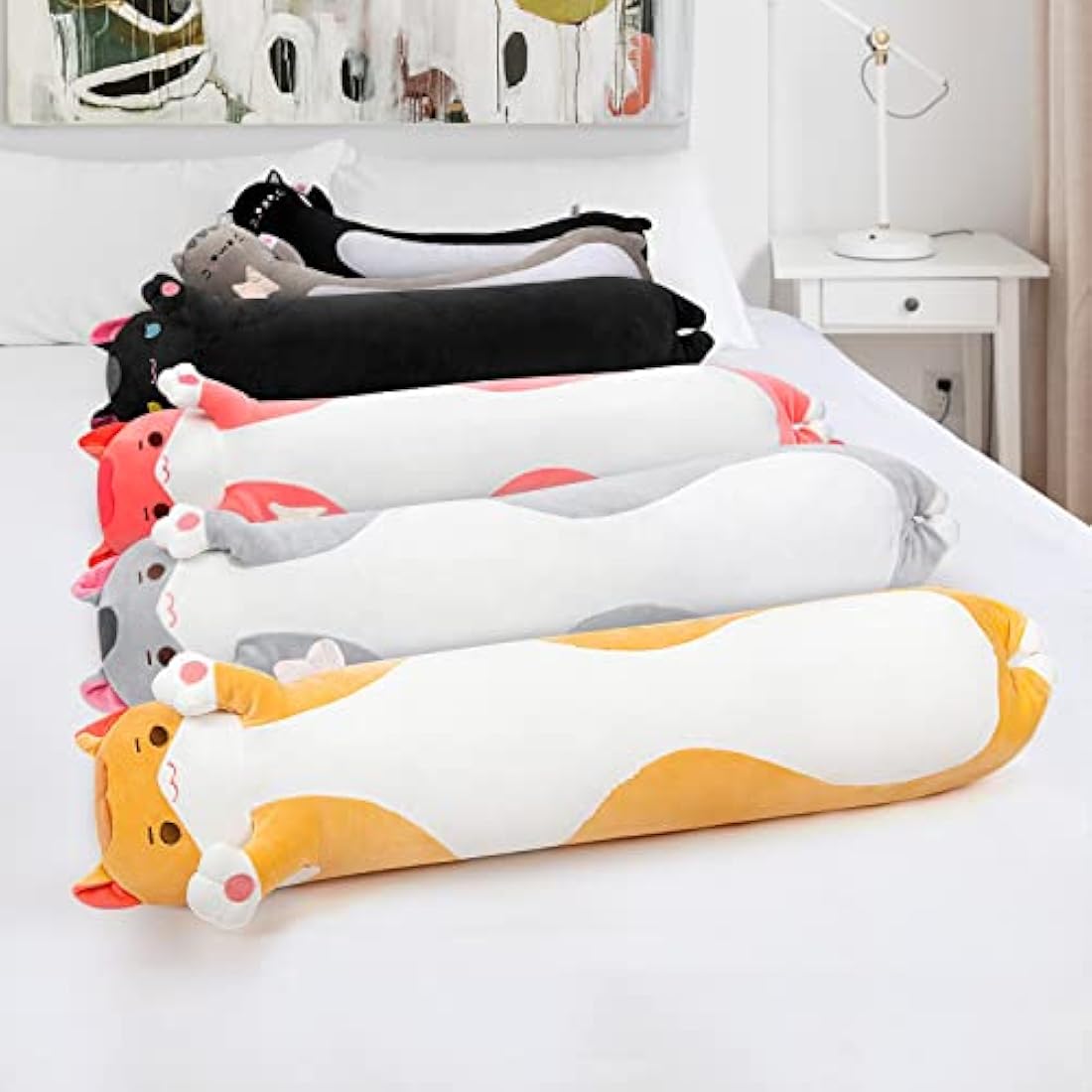 Mewaii 20in Long Cat Plush Body Pillow – Orange Kawaii Stuffed Animal