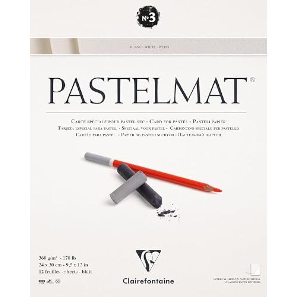 Clairefontaine Pastelmat Pad - White 360g Pastel Paper, 24x30cm, 12 Sheets