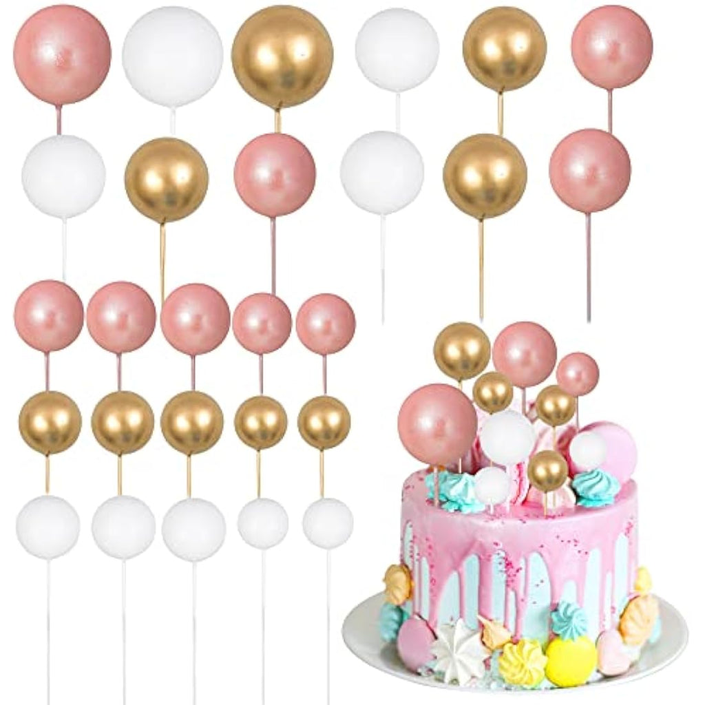Gyufise 30Pcs Foam Ball Cake Toppers | Rose Gold & White Party Decorations